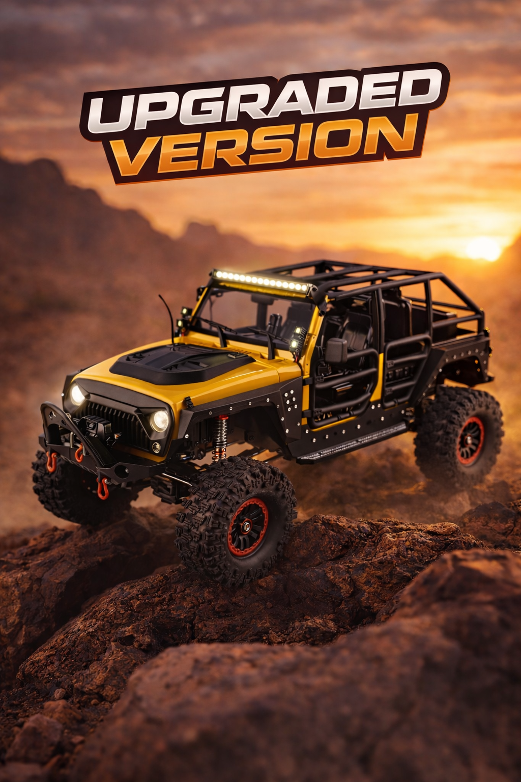 1/10 Scale Rock Crawler Wrangler Hard Body Convertible,Portal Axles, High-Low Gear,Winch,Full lights